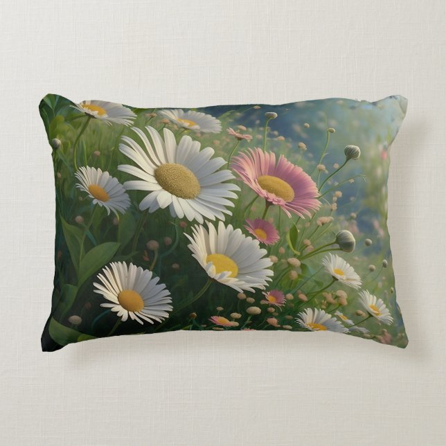 Meadow Whispers: A Daisy Symphony in Bloom Accent Pillow (Front)