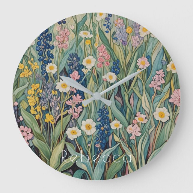 Meadow Whispers: Pastel Wildflowers Large Clock (Front)
