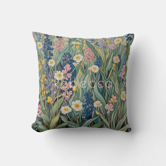 Meadow Whispers: Pastel Wildflowers Throw Pillow (Front)