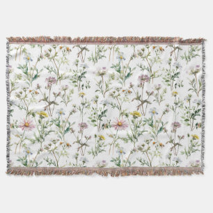 Meadow wild flower delicate pattern throw blanket