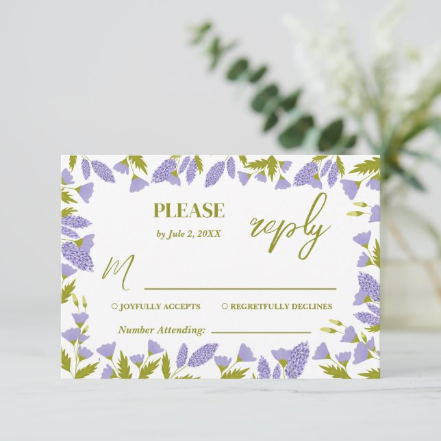 Meadow Wildflower Botanical Wedding  RSVP Card (Standing Front)