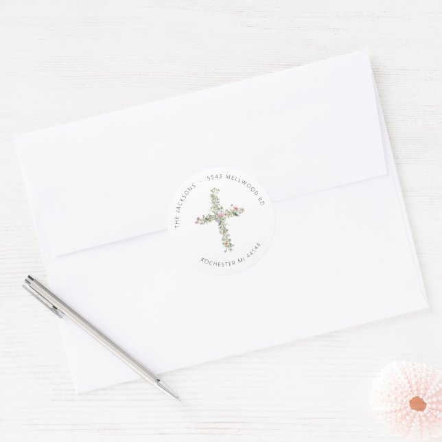 Meadow wildflower Cross Address Classic Round Sticker (Envelope)