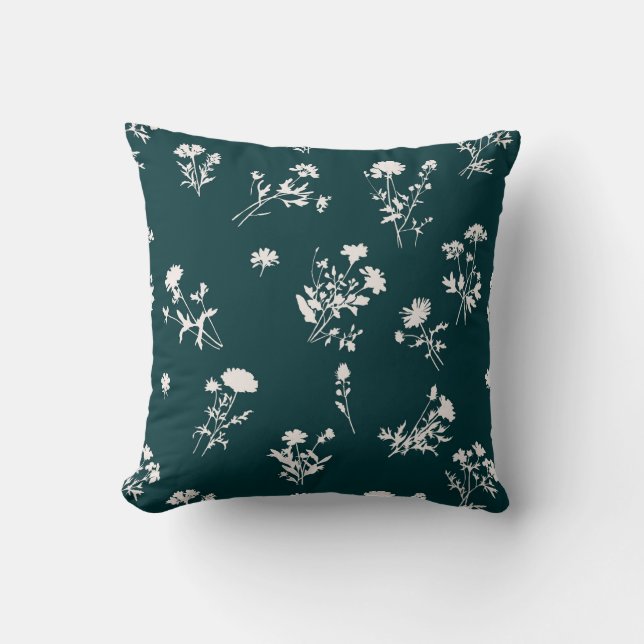 Meadow wildflower delicate teal pattern throw pillow (Front)
