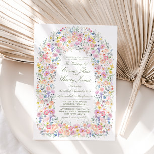 Meadow Wildflower Floral Arch Cottagecore Wedding  Invitation