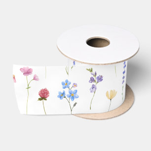 Meadow Wildflower Pattern Cottagecore Boho Vibrant Satin Ribbon