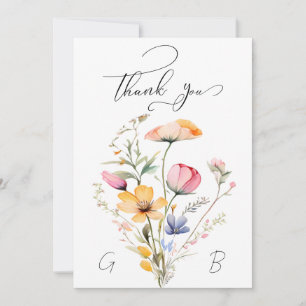 Meadow Wildflower Wedding Monogram Thank You Card