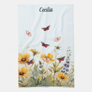 Meadow Wildflowers and Butterflies Kitchen Towel