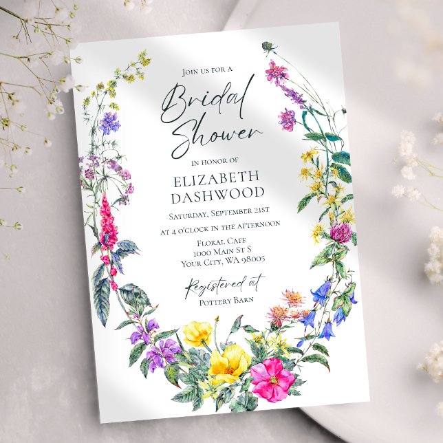 Meadow Wildflowers Colourful Floral Bridal Shower Invitation (Creator Uploaded)