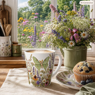 Meadow Wildflowers Luna Moth Botanical Latte Mug