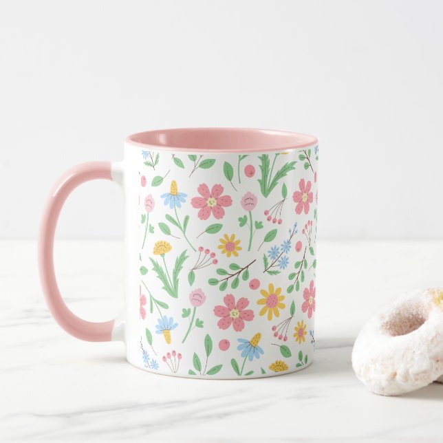 Meadow Wildflowers Pattern Mug (With Donut)