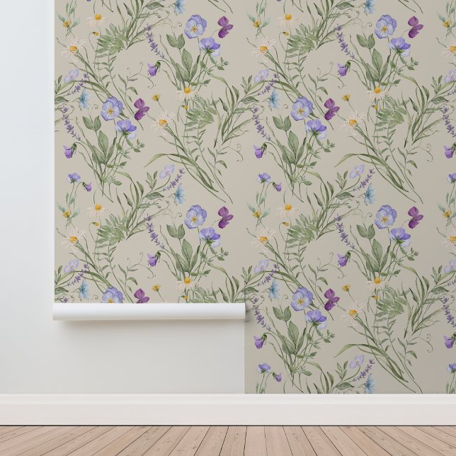 Meadow Wildflowers Violet Daisy Greenery Wallpaper (Creator Uploaded)