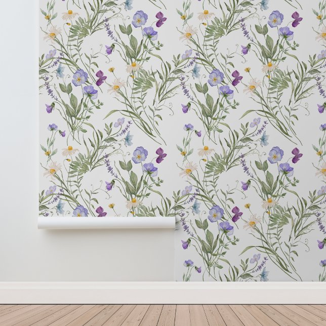 Meadow Wildflowers Violet Daisy Greenery Wallpaper (Creator Uploaded)