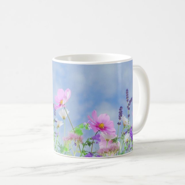 Meadow with beautiful pastel wildflowers coffee mug (Front Right)
