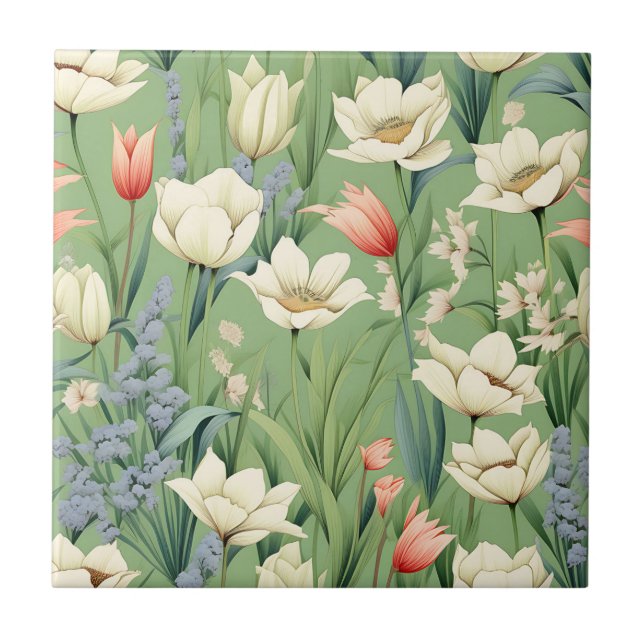 Meadow with Tulips and Wildflowers Tile (Front)