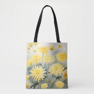 Meadow With Watercolor Chrysanthemums Tote Bag