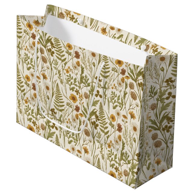 Meadowcore Botanical Illustrations Flowers Grasses Large Gift Bag (Front Angled)