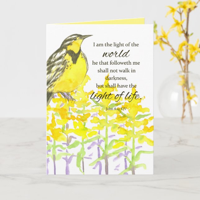 Meadowlark Bird Scripture John Light Of The World Card (Yellow Flower)