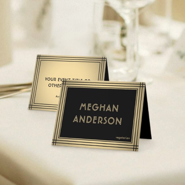Meal Choice Classic Black & Gold Border Place Card (Creator Uploaded)