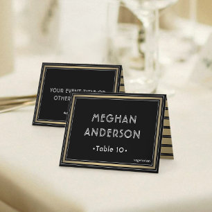 Meal Choice Elegant Black & Gold Border Place Card