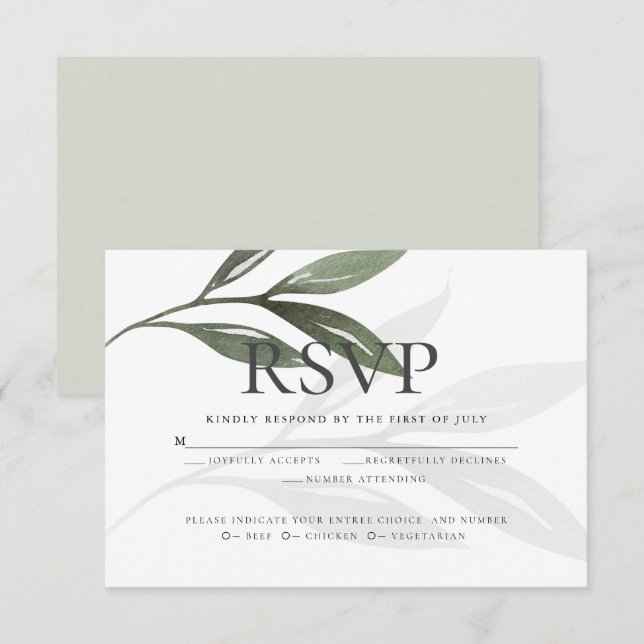 Meal Choice RSVP | Sage Green Watercolor Leaves Invitation (Front/Back)
