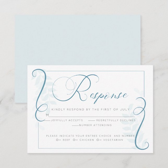 Meal Choice RSVP | Teal Blue Simplistic Scroll Invitation (Front/Back)