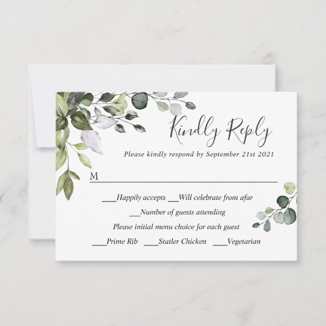 MEAL CHOICE Simple Elegant Eucalyptus Wedding RSVP (Front)
