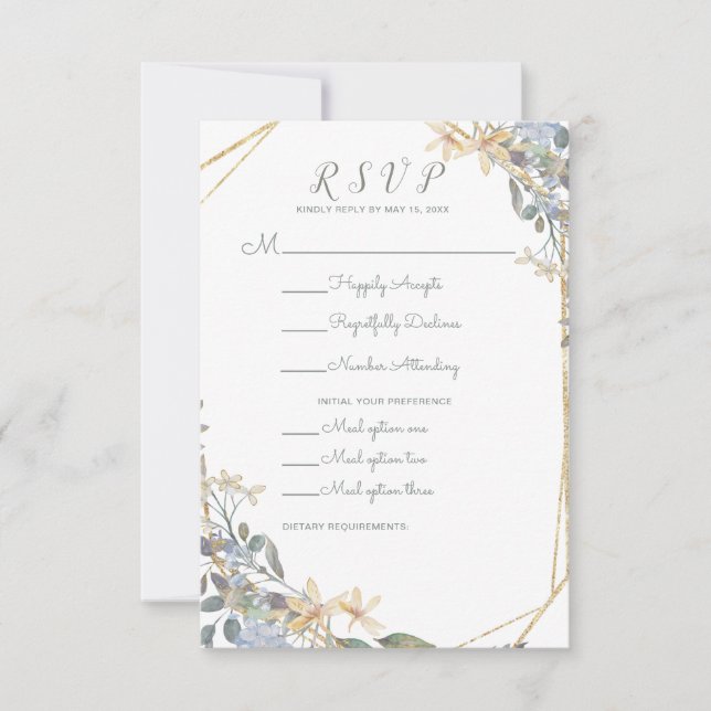 Meal Dietary Geometric Gold Blue Floral RSVP (Front)