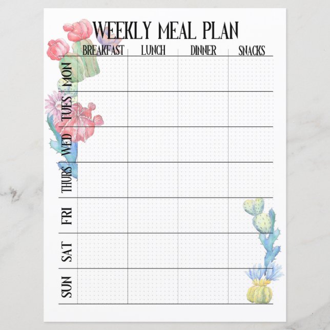 Meal plan weekly organizer (Front)