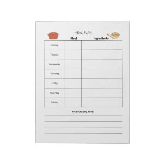 Meal Plan Weekly Page Notepad