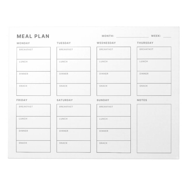 Meal Plan Weekly Planner Notepad (Front)