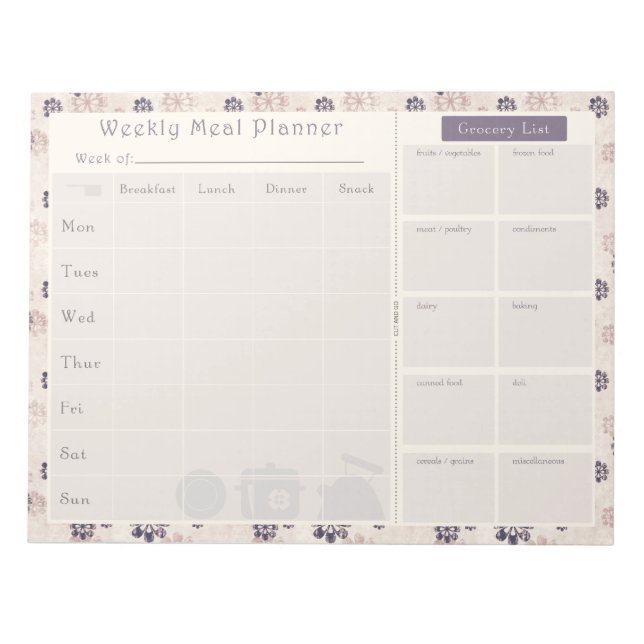 Meal Planner Purple Flower 2 Notepad (Front)