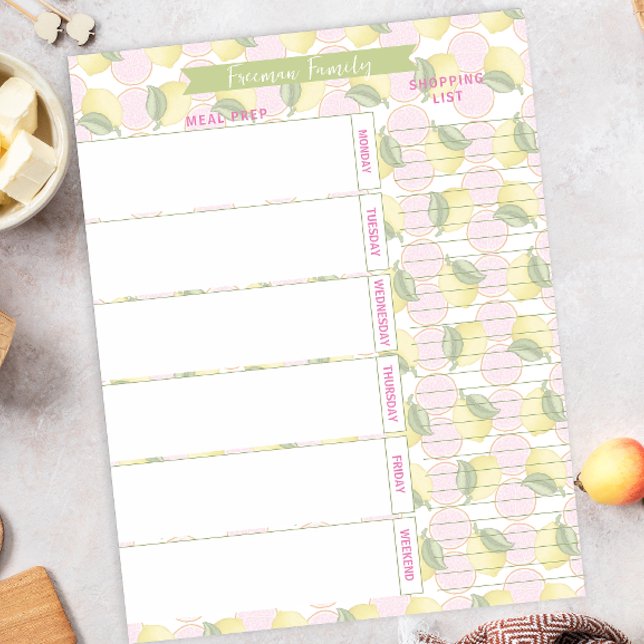Meal Planner & Shopping List Pink Lemon Slices Notepad (Creator Uploaded)
