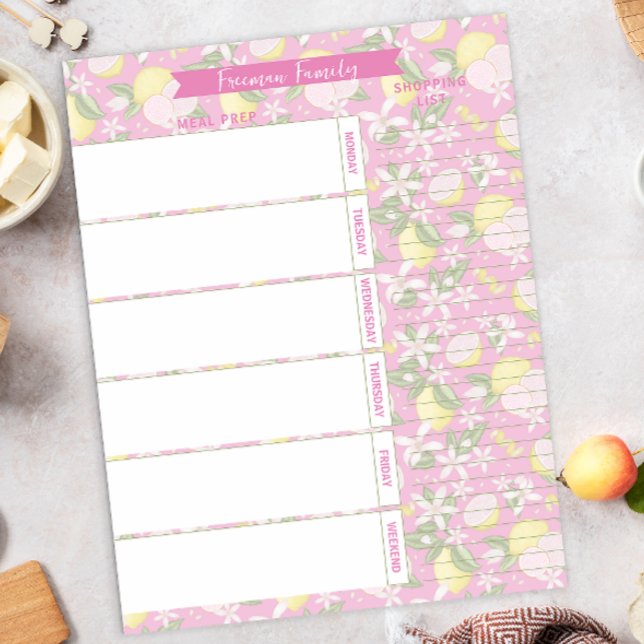 Meal Planner & Shopping List Pink Lemonade Lemon Notepad (Creator Uploaded)