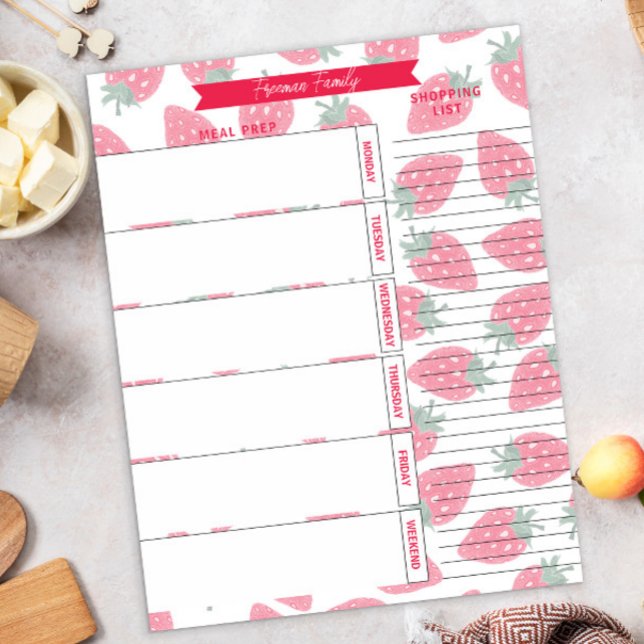 Meal Planner & Shopping List Strawberry Pattern Notepad (Creator Uploaded)