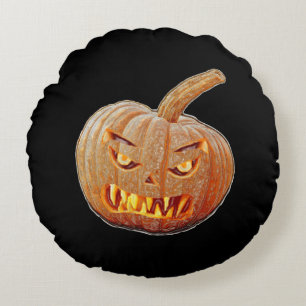 Mean and Ugly Pumpkin Face Round Pillow