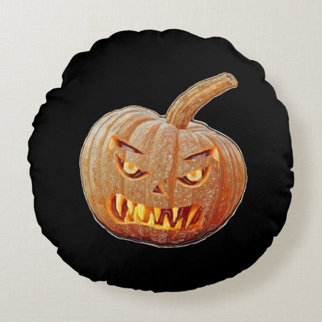 Mean and Ugly Pumpkin Face Round Pillow (Front)