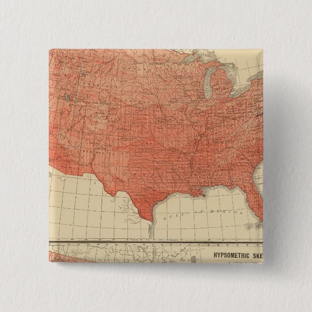 Mean annual temperature, Hypsometric sketch 2 Inch Square Button (Front)