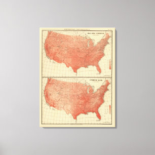 Mean annual temperature, Hypsometric sketch Canvas Print