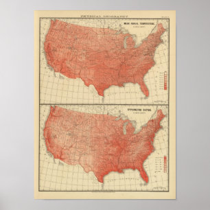 Mean annual temperature, Hypsometric sketch Poster