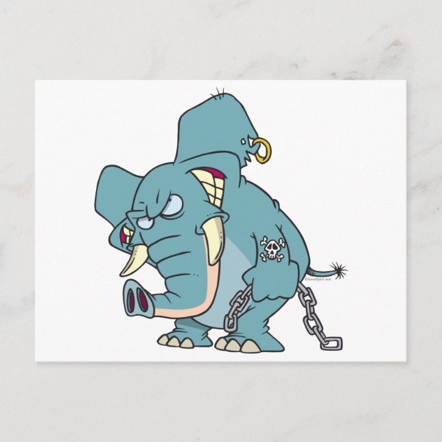 mean badass elephant cartoon postcard (Front)
