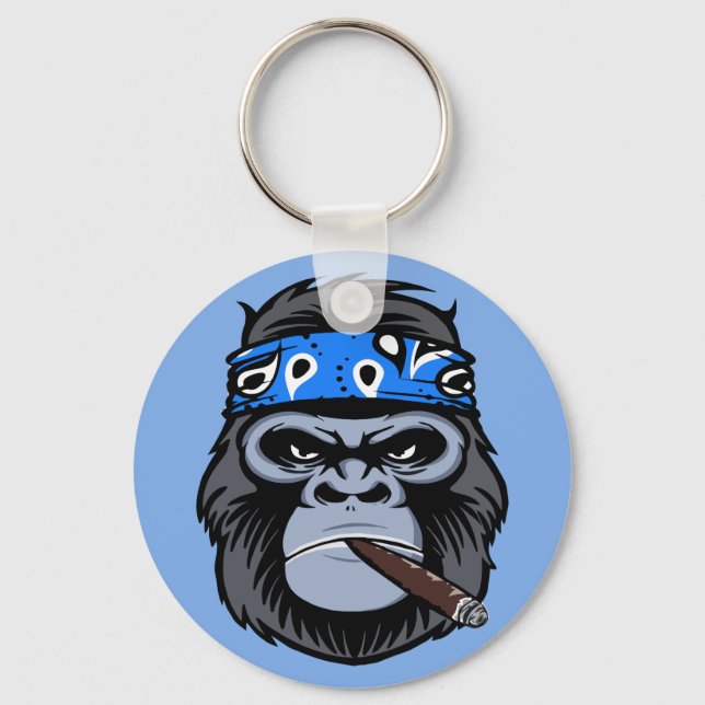 Mean Biker gorilla ape smoking cigar animal art Keychain (Front)