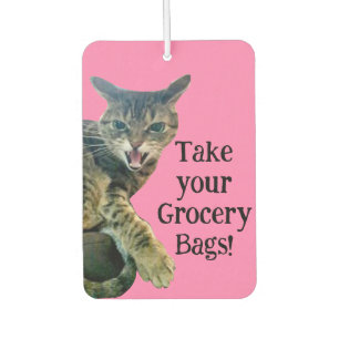 Mean Cat Grocery Bag Reminder Air Freshener
