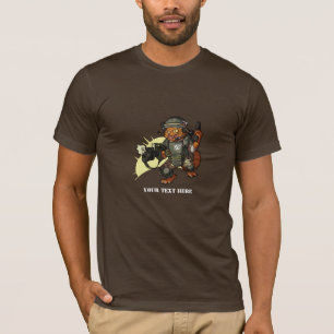 Mean Sci-fi Marine Firing Gun Cartoon Ginger Cat T-Shirt