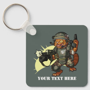 Mean Sci-fi Marine Ginger Cat Firing Gun Cartoon Keychain