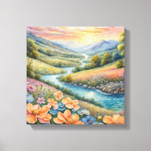 Meandering Through Meadows: A River's Journey Canvas Print
