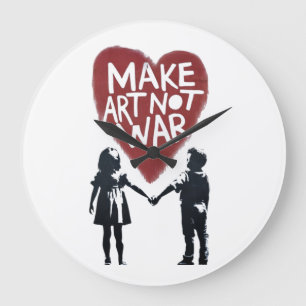 Meaningful Heart "MAKE ART NOT WAR" with Boy and G Large Clock