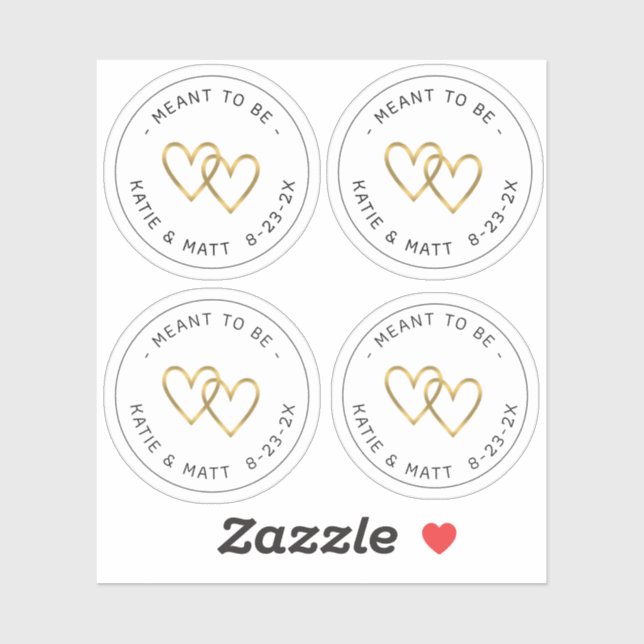 Meant to Be Double Heart Metallic Gold Wedding     (Sheet)