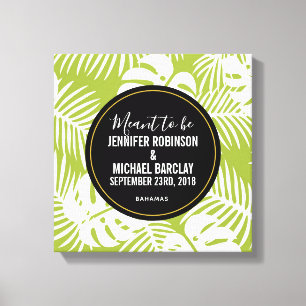 Meant to be Green Palm Leaves Pattern Wedding Canvas Print