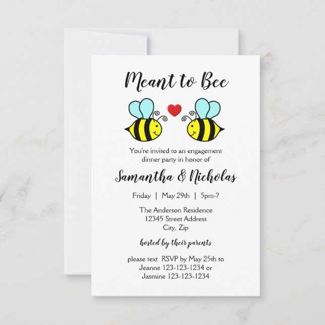 Meant to Bee - 3x5 Engagement Dinner Invitation (Front)