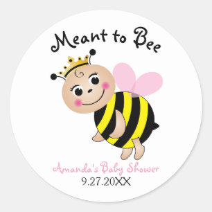 Meant to Bee Baby Shower Stickers-Pink Classic Round Sticker